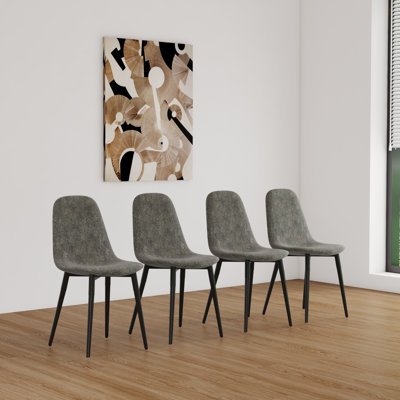 Ensemble de 4 chaises de salle à manger, chaises d'appoint modernes avec siège rembourré en tissu de suède à gant doux, chaise de cuisine en forme de cuillère avec pieds en métal noir pour la salle à manger
