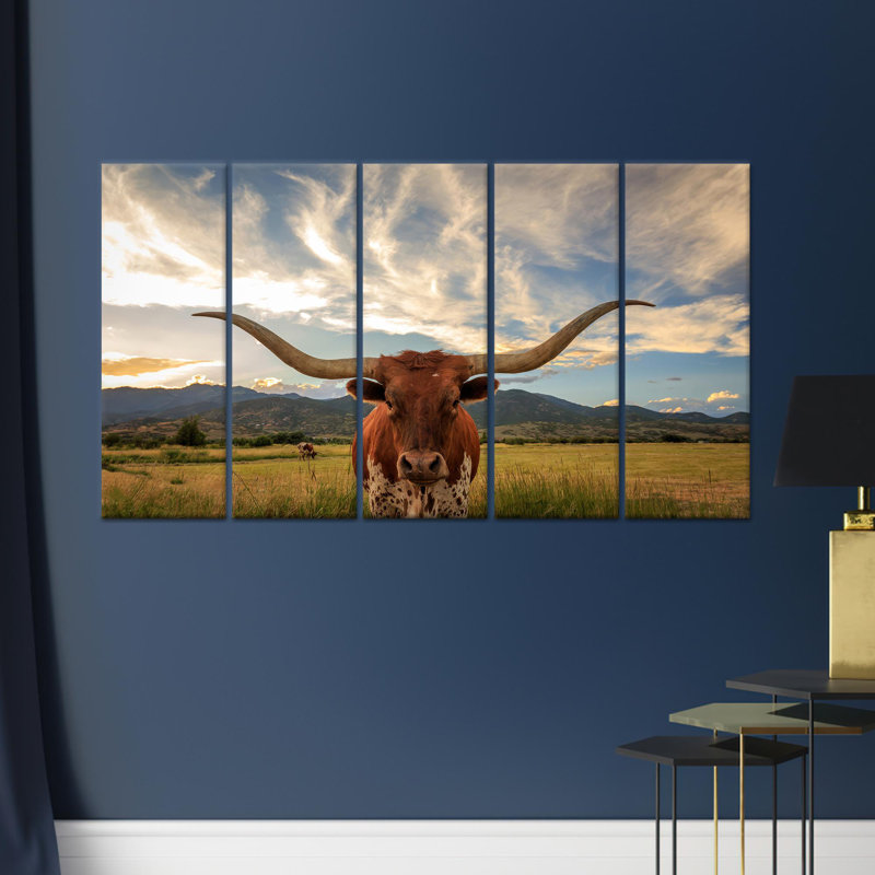 «Longhorn Cow», impression sur toile 5P, H : 43,3 x L : 98,4 pouces