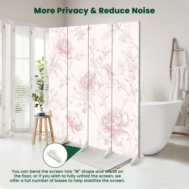 Paravent 4 panneaux à cloison pliable Royal Soft Floral, H 71 po x l 64 po x P 1 po, 4