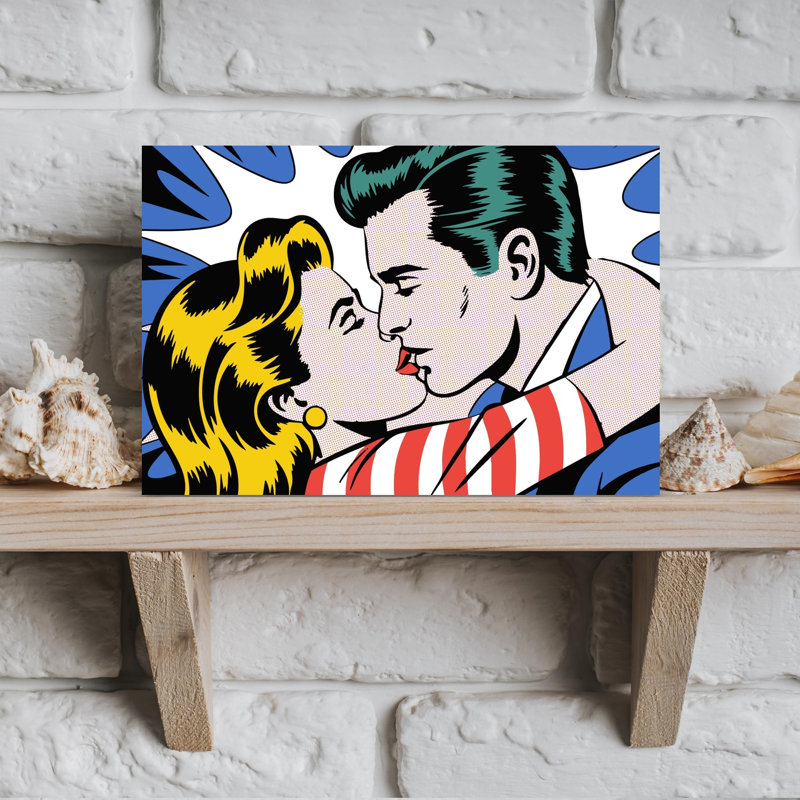 Art mural rétro romantique "Bold Comic Kiss", H 12 po x l 18 po
