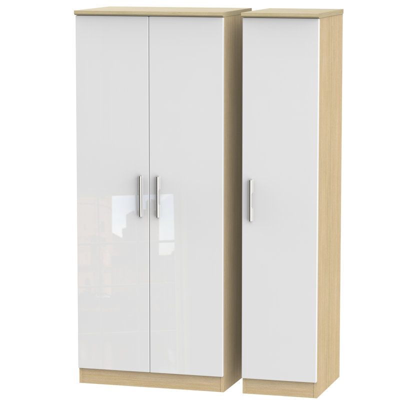 Yvette 3 Door Manufactured Wood Wardrobe, Black, H183 x W111 x D53cm