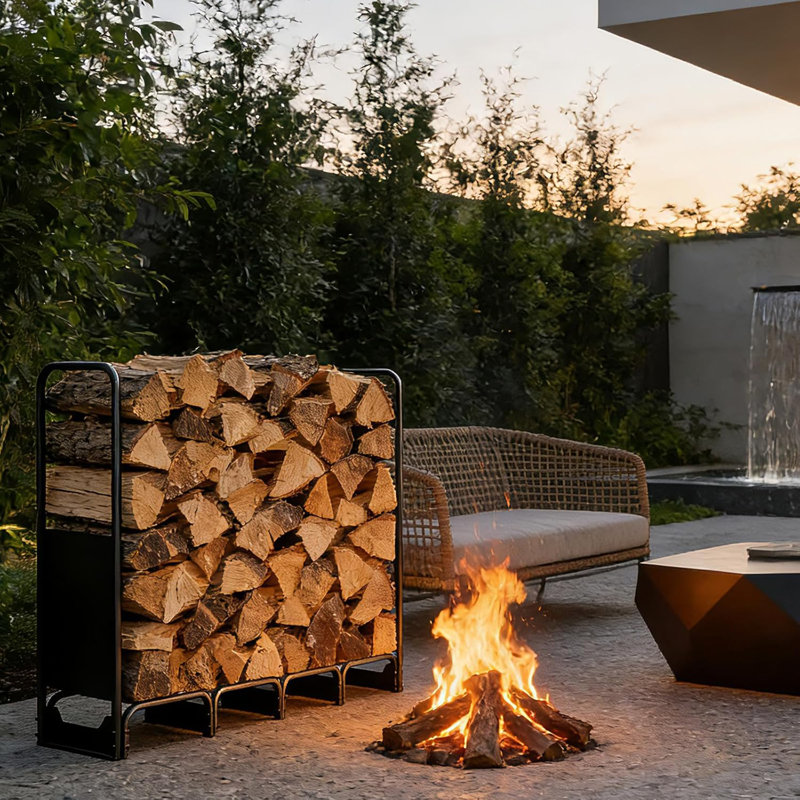Support à bois de chauffage avec demi-housse imperméable Oxford, support de rangement pour bûches intérieur / extérieur, organisateur de pile à bois pour foyer, patio, foyer, cour arrière