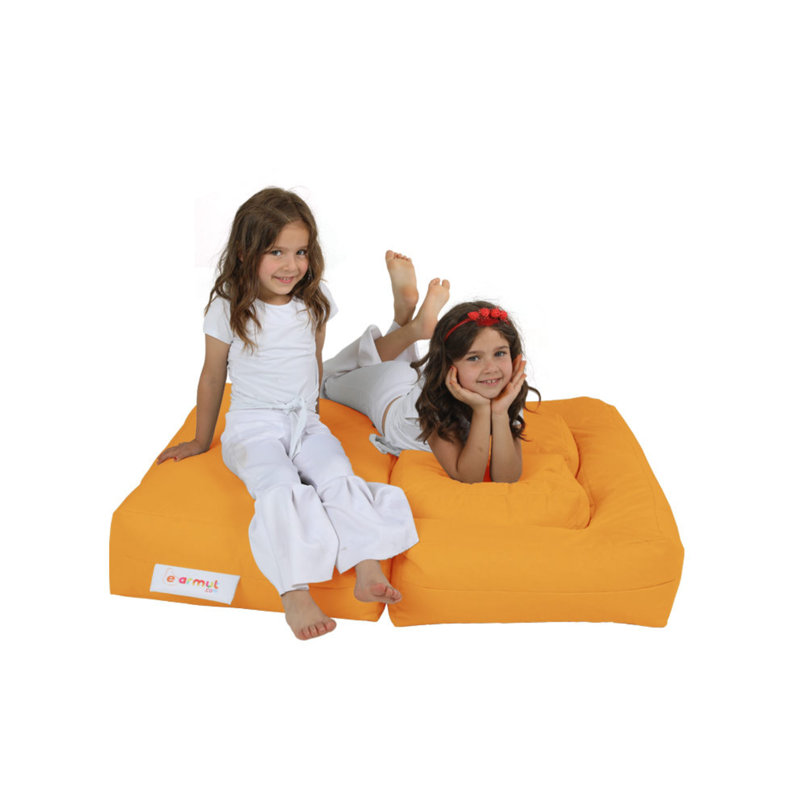 Fauteuil à billes Original, imperméable, orange | 100% polyester, 39,4 po x 15,7 po x 19,7 po | Comprend un ensemble de poufs 2 pièces (15,7 x 15,0 x 7,9 pouces) | Capacité de 200 lb, double fermeture à glissière dissimulée, perles de styromousse recyclées