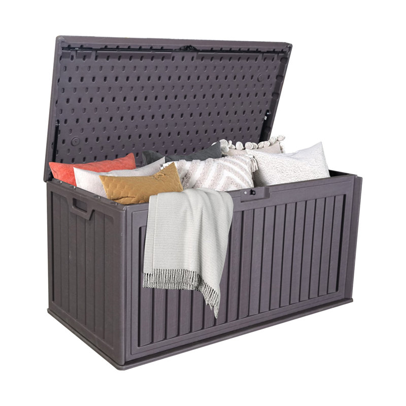 100 Gallon Resin Outdoor Deck Box Waterproof, 25.2" H x 50.39" W x 24.8" D, Brown