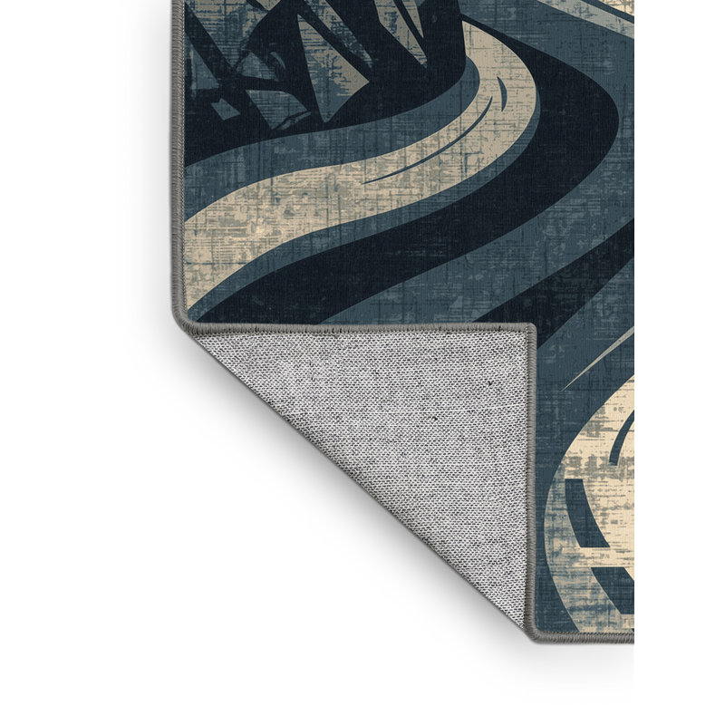Machine Washable Outhe Country Rustic Vintage Look Rug in Gray – Gray Binding, 8 x 10