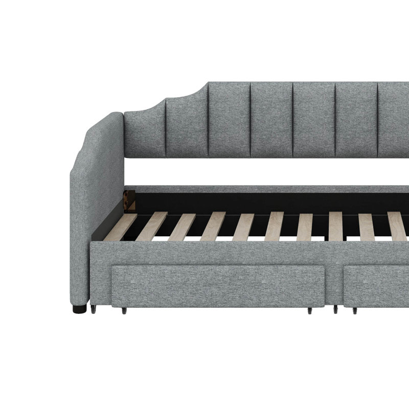Twin XL Size Extendable Upholstered Daybed With Two Storage Drawers And LED Light,Twin XL To King Daybed, Gray