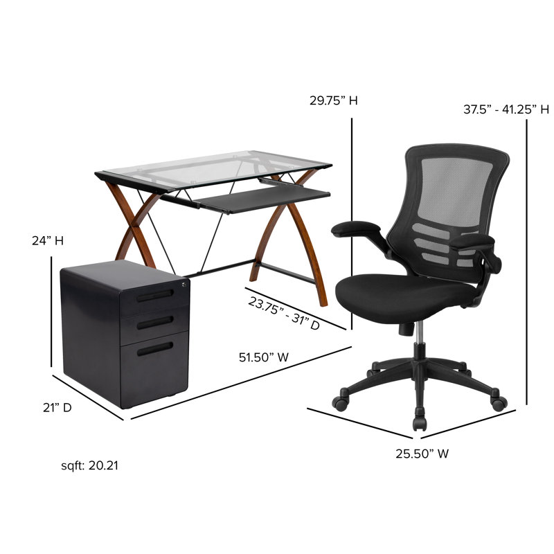 Berezinsky 3 Piece Glass Computer Desk Office Set