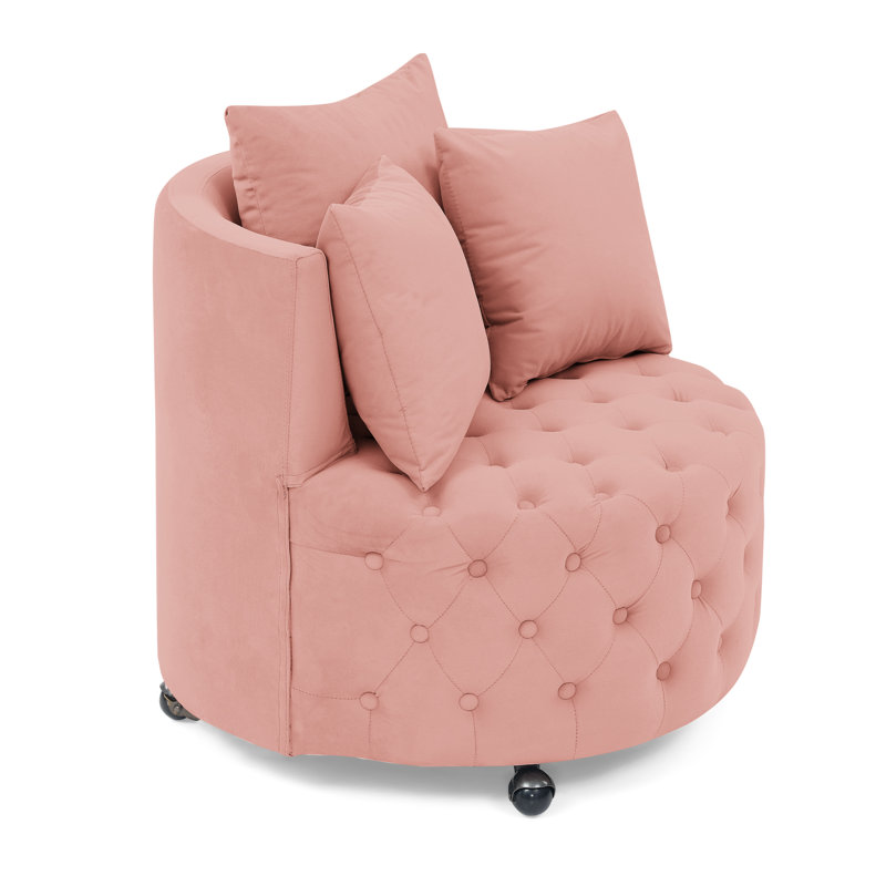 Jakora Velvet Swivel Barrel Chair, Pink Velvet