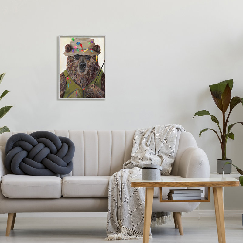 Tenue de pêcheur, grizzly brun, mât de pêche par Kamdon Kreations - Peinture, H 20 po x l 16 po x P 1,5 po