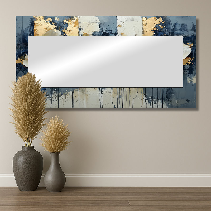 Golden Marble Dogwood Tree Horizon II - Floral Mirror Wall Decor - Printed On Metal, 28" x 55"