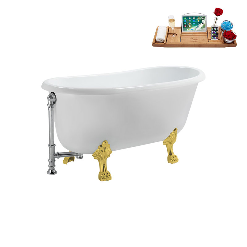 57.5'' x 29.5'' Freestanding Soaking Acrylic Bathtub, Polished Chrome, Polished Gold