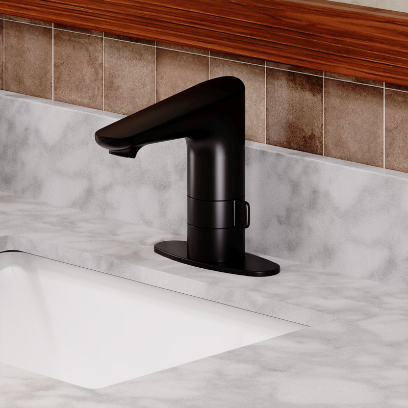 Robinet de salle de bain encastré à poignée simple noire avec capteur sans contact et bonde