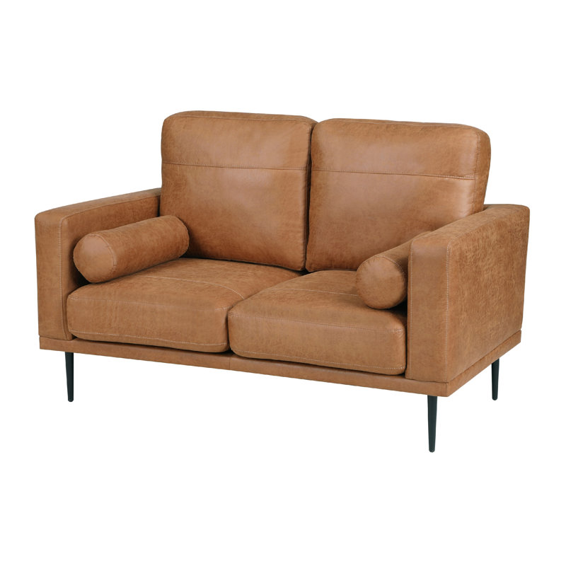 Ashanty 82" Modern & Contemporary Polished Microfiber Loveseat with Reversible Cushions, Included Bolster Pillows & Sleek Black Metal Legs