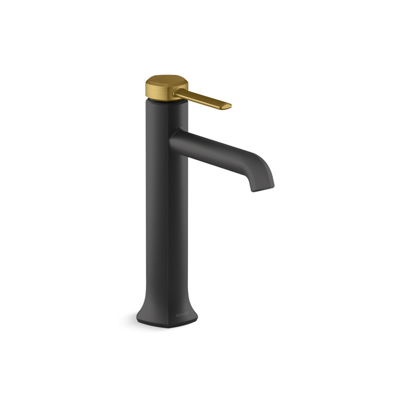 Occasion Tall Single-Handle Vessel Sink Bathroom Faucet with Drain Assembly, Matte Black/Modern Brass, 0.5 GPM 