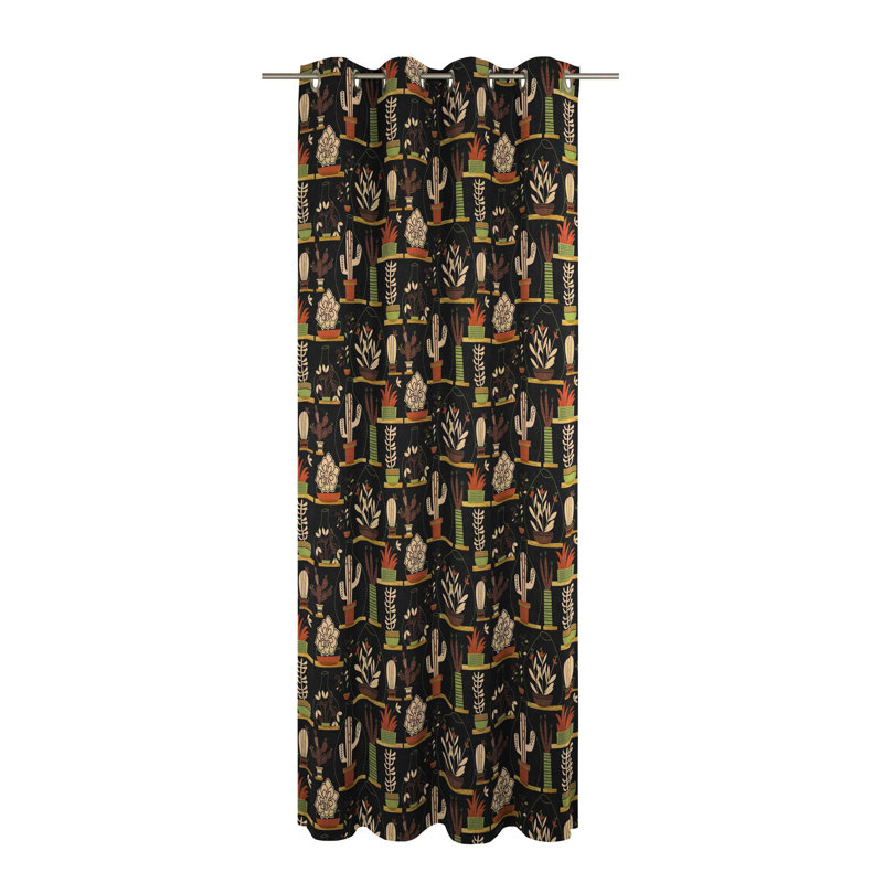 Cayton Room Darkening Curtain Single Panel, 150 x 130cm, Black, green and brown