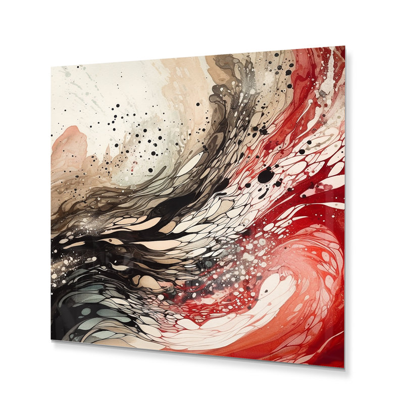 Agate rouge et noire I - reproduction abstraite sur métal, H 23 po x l 23 po x P 1 po