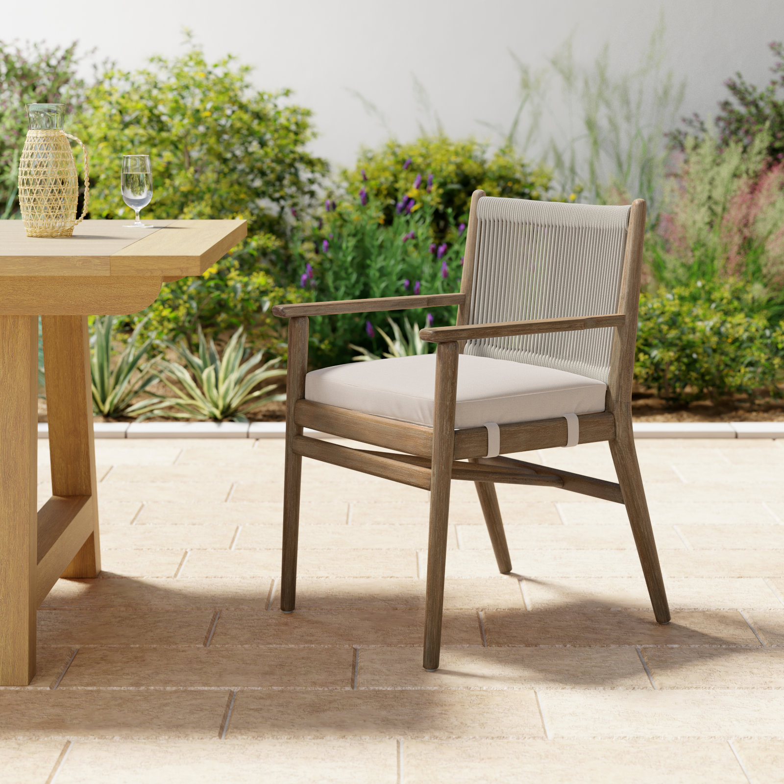 Eucalyptus Patio Armchair, Natural Frame/Lakin Oat Cushion
