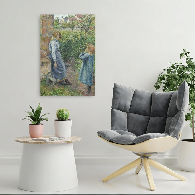 Woman And Child At The Well, 1882 Abstract Contemporary Wall Art Print by Camille Pissarro - 1 Piece Wrapped Canvas Wall Art