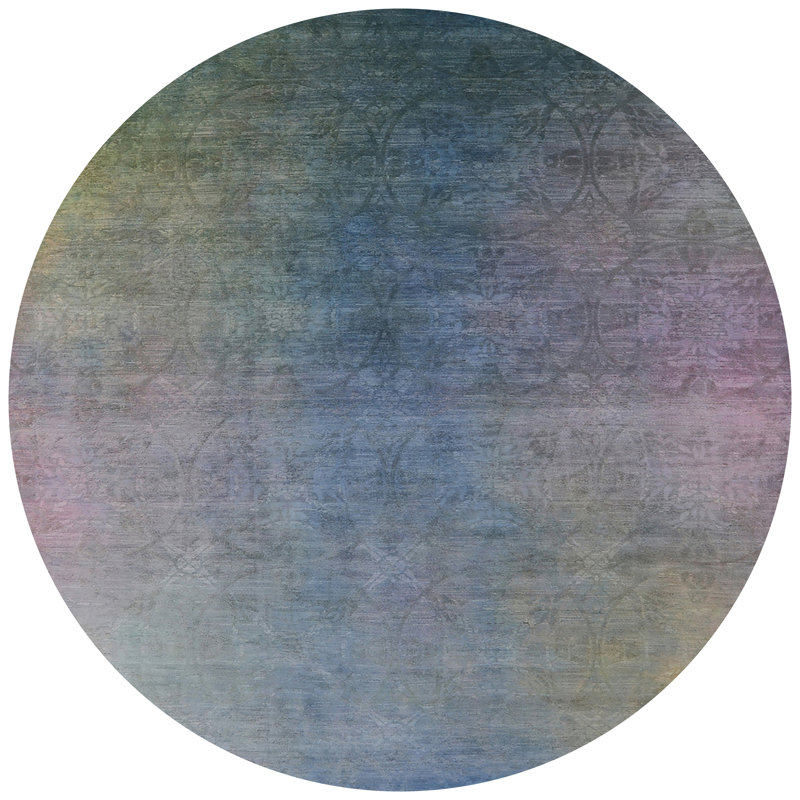Tapis géométrique rose / bleu / jaune, Rond 7 pi