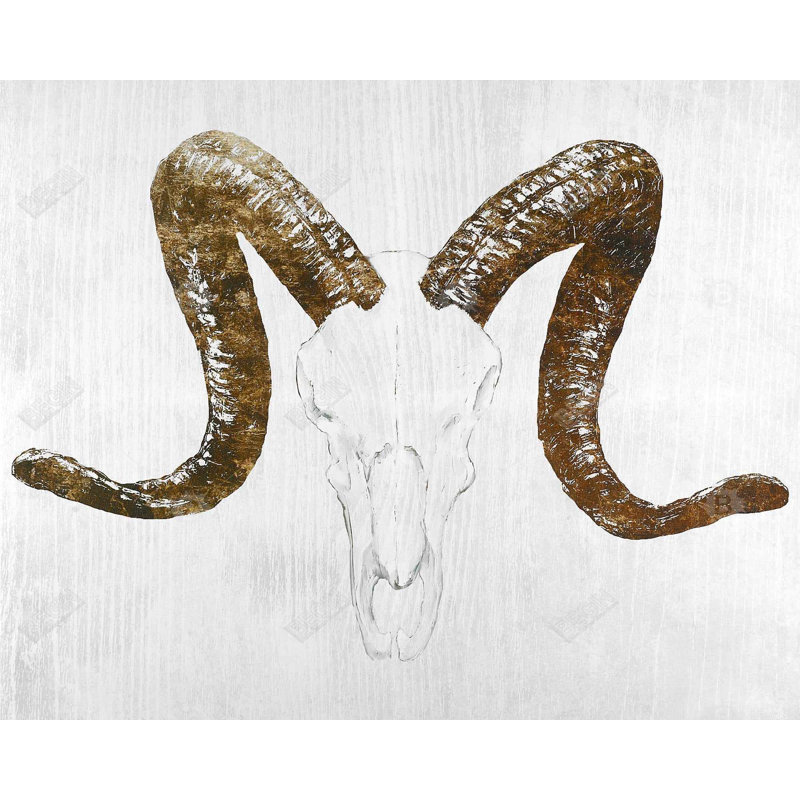 Aeries Skull with Brown Horns - Rustic Beige Framed Canvas
