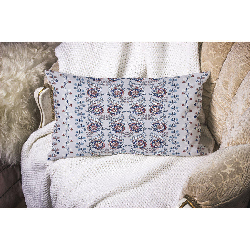 Botanical Bouquet  Rectangular Throw Pillow, Blue/Gray