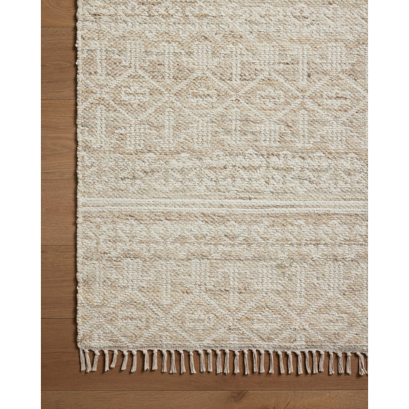 Sand and Ivory Geometric Wool Cotton Flatweave Rug 3'-6" x 5'-6"
