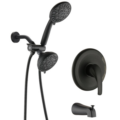 Matte Black Shower System With High Dual . 7 Spray Modes For Pampering. All Metal. 1.8 Gpm Flow. 59" Hose. 1/2" Connection. Wall Mounted Tub Spout - Black. 2 In 1 Faucet Valve. Comfortable Shower.