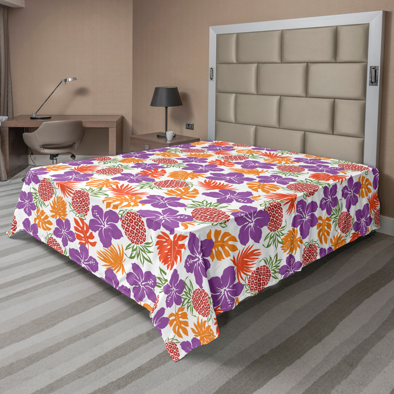 Ambesonne Top Flat Sheet Curving Art, Multicolor Floral, California King Flat Sheet