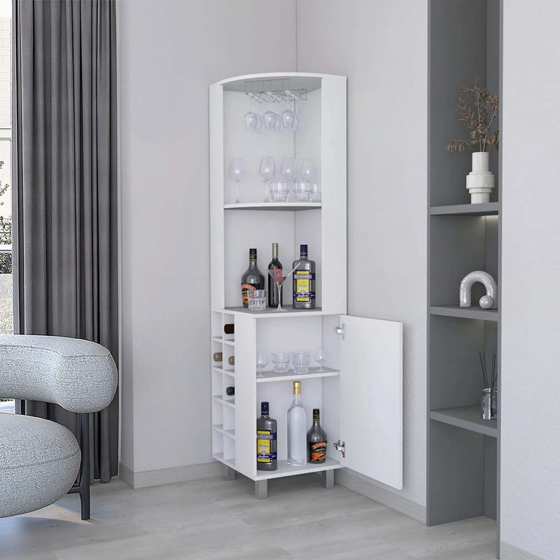  Bar d'angle avec porte-verres et porte-bouteilles, Blanc
