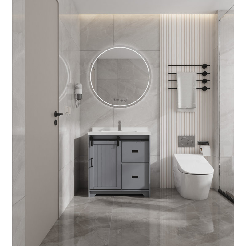 Meuble-lavabo sur pied simple 31 po avec plateau en acrylique Valerlan, gris