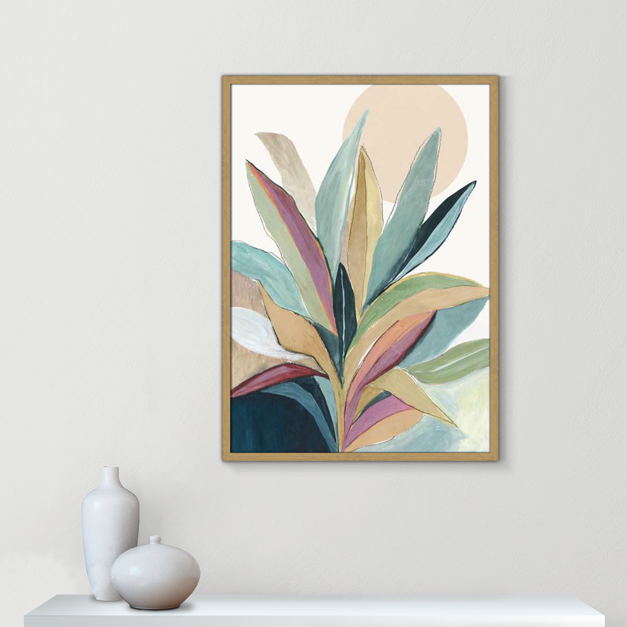 Sunny Bright Leaves I by Asia Jensen, Natural Slim Unmatted Picture Framed, 35.5" H x 25.5" W x 0.75" D