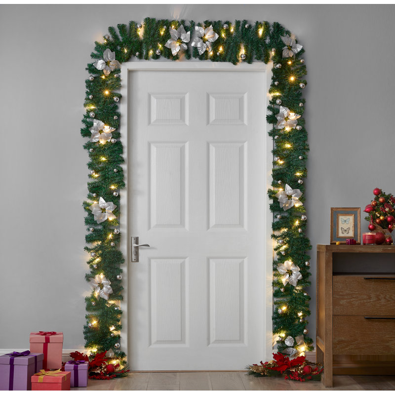 270cm Lighted Faux Mixed Assortment Garland with Lights, Silver