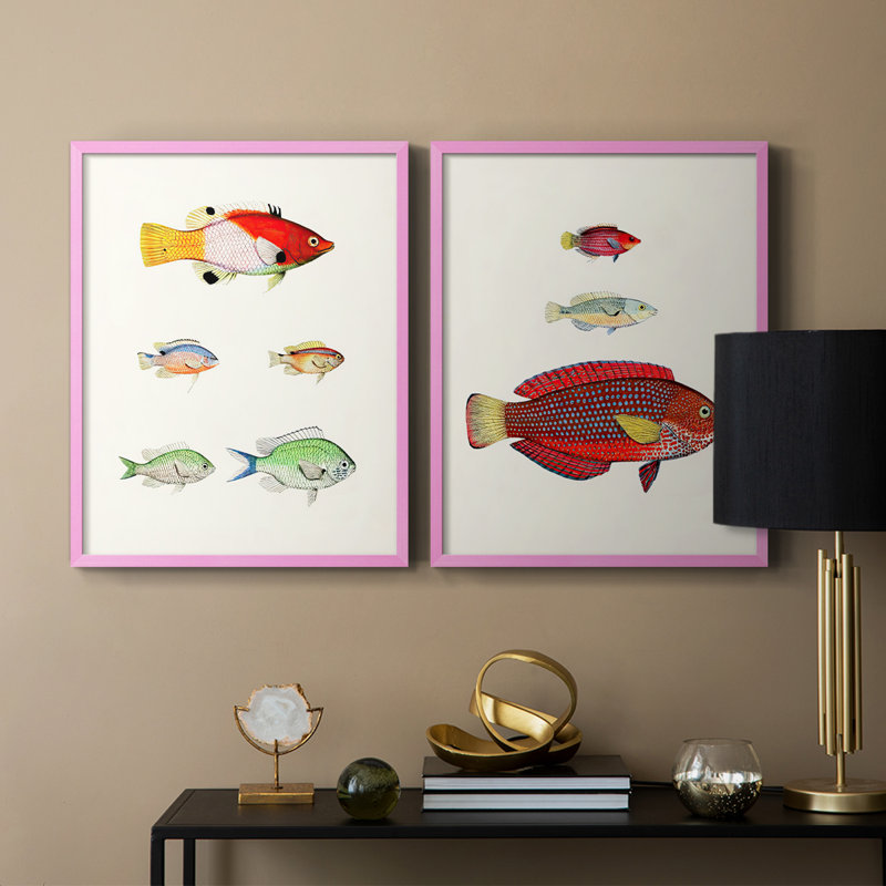 «Colorful Tropical Fish I», reproduction encadrée de qualité supérieure - prête à être accrochée - aucun clou requis - aucun clou requis