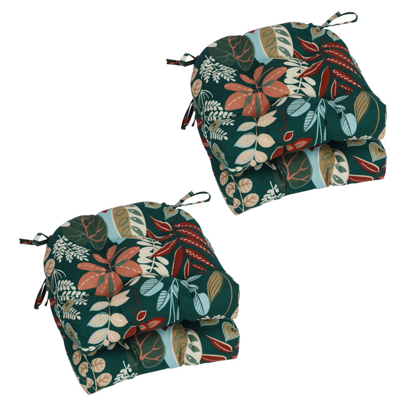 16-Inch Rounded Back Outdoor Tufted Chair Cushions (Set Of 4), Green/Windcrest Spruce Floral
