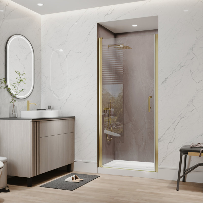 34-36 In.W X 72 In.H Pivot Frameless Shower Door,1/4 In. Clear Glass Pivot Swing Shower Doors In Brushed Gold,Pivot Shower Door Reversible Installation