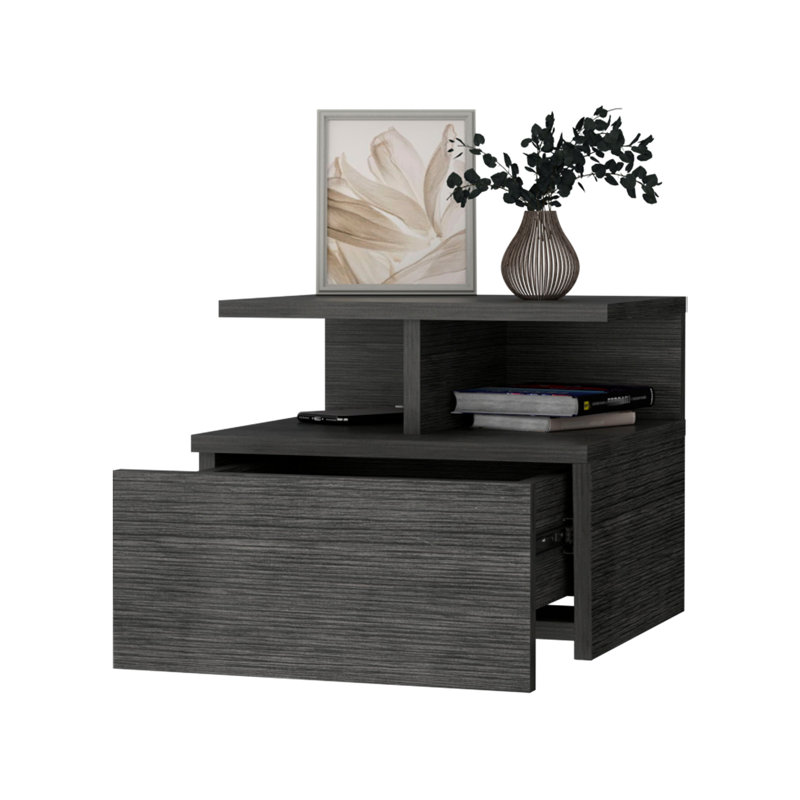 Table de chevet en chêne avec 2 tablettes et tiroir pour une utilisation efficace, Gris