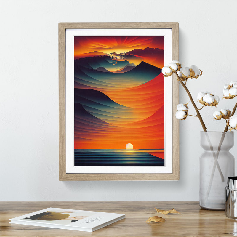 XV1022-3946X Showstopping Abstract Ocean Sunset - Print, White, 66cm H x 48cm W, Oak Framed