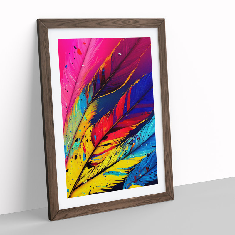 Splashed Feathers No.3 Abstract - Wall Art, 66cm H x 48cm W, Walnut Framed, White