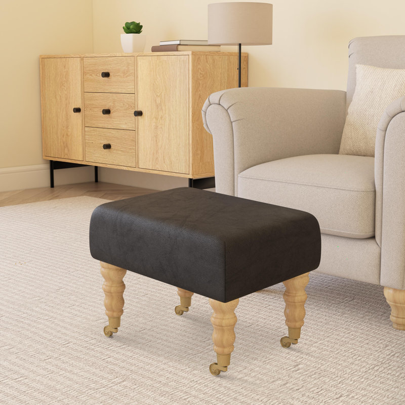Manufactured Wood Accent Stool, Style Leather, Black, Natural