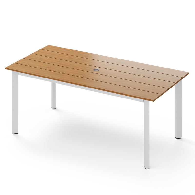 Table de salle à manger de patio, Blanc / bois de teck