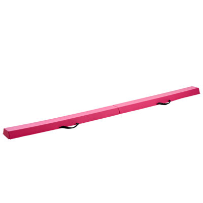 8FT Folding Balance Beam for Kids, 200LBS Stable Support Gymnastics Floor Beam with Non-Slip Mats, Gymnastics Training Equipment with Anti-Slip Bottom and Carrying Bag for Home Gym, Pink
