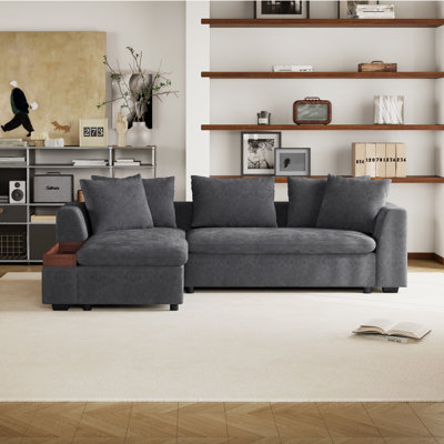 93.7'' L-shaped Chenille Upholstered Sectional Sofa With Left-facing Chaise And Built-in Wooden Storage Compartment
