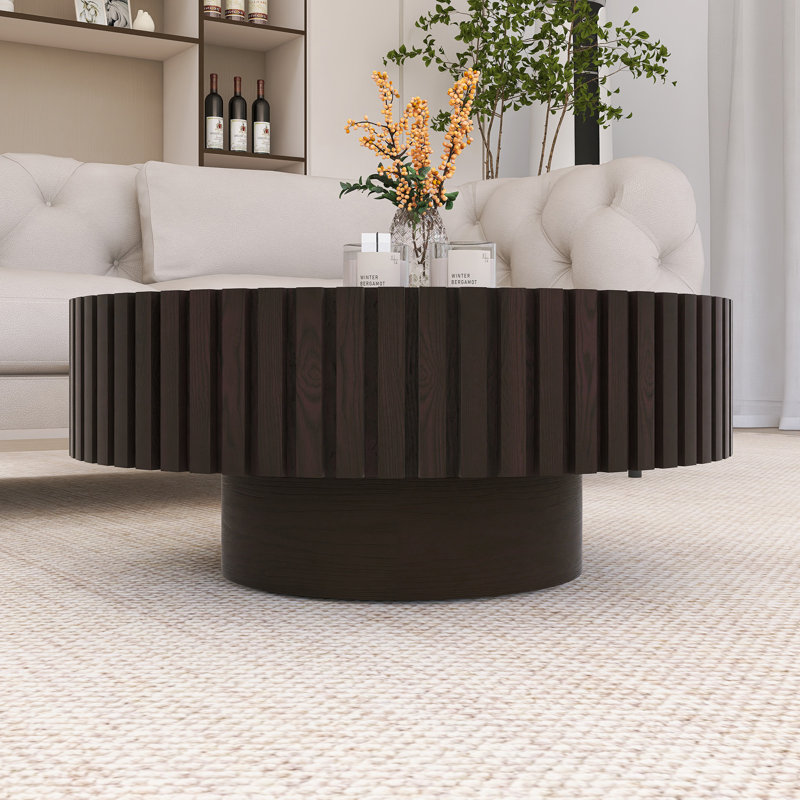 Round Coffee Table For Living Room, Black/Walnut