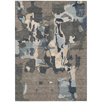 9' X 12' Taupe Gray And Beige Abstract Washable Indoor Outdoor Area Rug