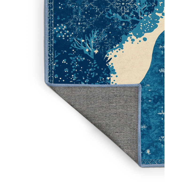 Machine Washable Outhe Global Inspired Moroccan Rug in Blue – BabyBlue Binding, 5 x 7