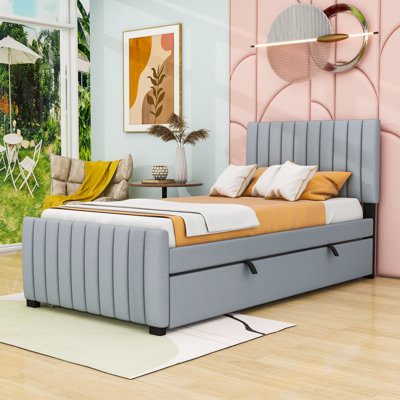 Lit plateforme simple tapissier avec tête de lit et lit gigogne Knotts