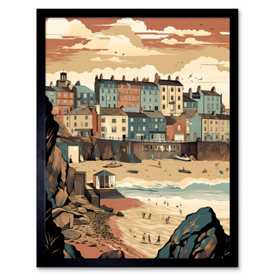 Alewine Tenby Harbour Beach Pastel Colour Coastal Town - Single Picture Frame Print