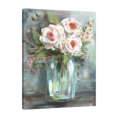 Blooms In A Mason Jar II - Wrapped Canvas Print