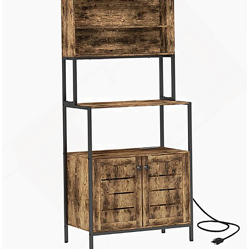 Support avec prise de courant et tablettes de rangement, pratique pour votre maison, Brun rustique