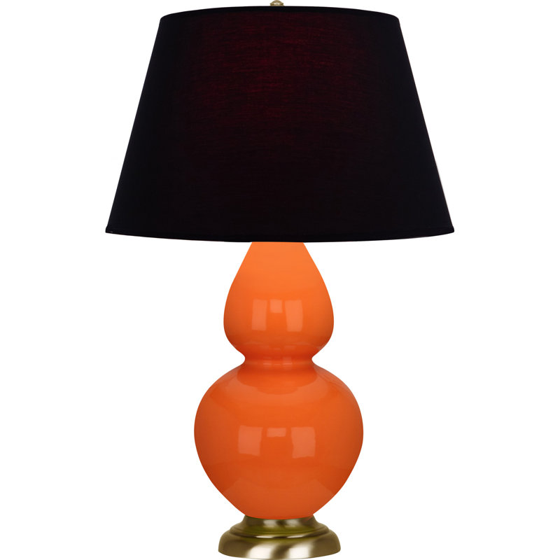 Lampe de table double gourde en céramique, Noir / Rouge, Orange / laiton naturel antique, Laiton